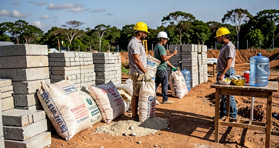 mutirão autoconstrução: Organização que impede obra parada: cronograma em 4 semanas