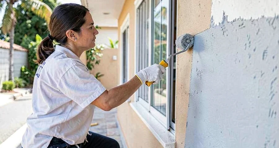 Aplicação de tinta acrílica em fachada
