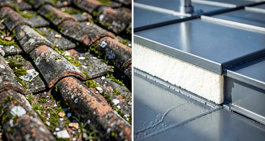 telha cerâmica versus metálica: Comparação: custo total (material + mão de obra) para 100 m²